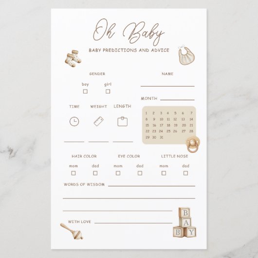 Boho Baby Shower Predictions And Advice Card (正面)