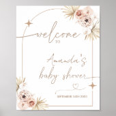 Boho Baby Shower Welcome Sign, モダン Pampas Grass ポスター (正面)