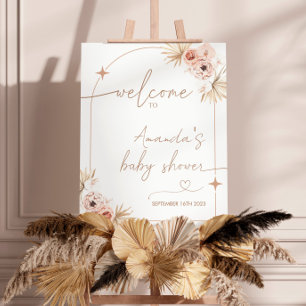 Boho Baby Shower Welcome Sign, モダン Pampas Grass ポスター