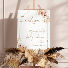 Boho Baby Shower Welcome Sign, モダン Pampas Grass ポスター