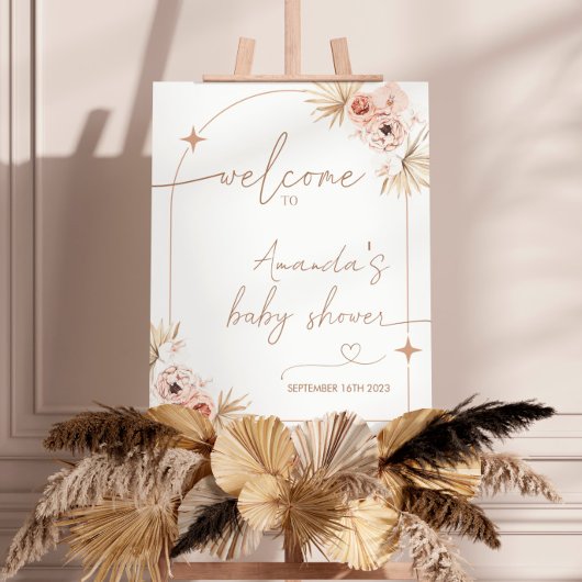 Boho Baby Shower Welcome Sign, モダン Pampas Grass ポスター