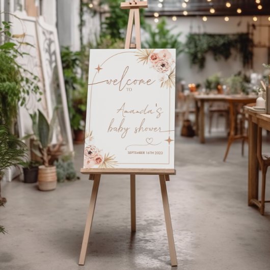 Boho Baby Shower Welcome Sign, モダン Pampas Grass ポスター