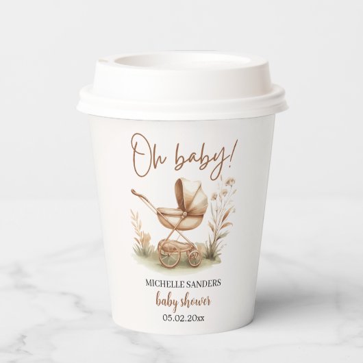 Boho Baby Stroller Minimalist Baby Shower 紙コップ (裏面)