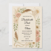 Boho Bachelorette Bash Invitation | Neutral Floral 招待状 (正面)