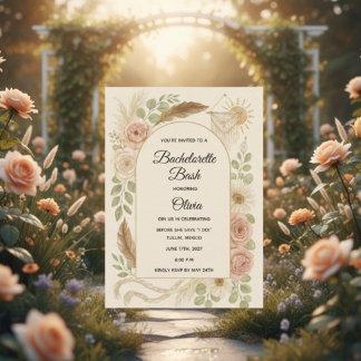Boho Bachelorette Bash Invitation | Neutral Floral 招待状