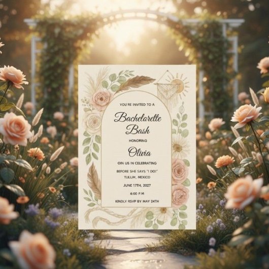 Boho Bachelorette Bash Invitation | Neutral Floral 招待状