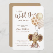 Boho Balloon Safari Elephant Boy Baby Shower  招待状 (正面/裏面)