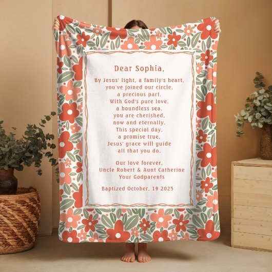Boho Baptism Gift Personal Prayer Fleece Blanket  フリースブランケット