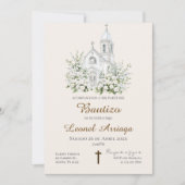 Boho Baptism in Spanish with church 招待状 (正面)