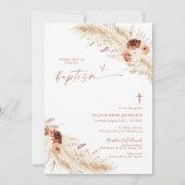 Boho Baptism Invite, Pampas Grass Boho Christening 招待状 (正面)
