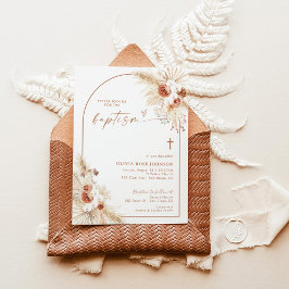 Boho Baptism Invite, Pampas Grass Boho Christening 招待状