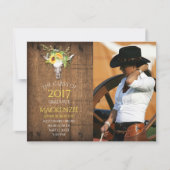 Boho Barnwoodひまわりスカル写真卒業 案内状 (正面)