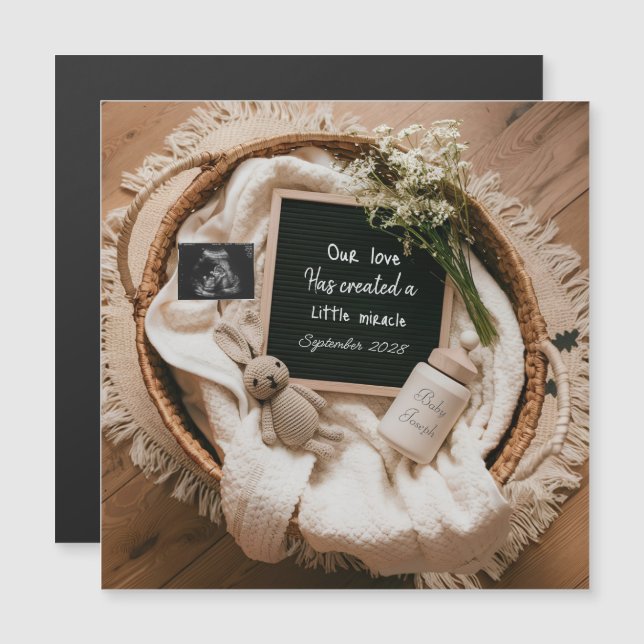 Boho basket baby reveal pregnancy announcement  (正面/裏面)