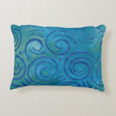 Boho Batik Blue Green Spirals Pattern アクセントクッション (裏面)