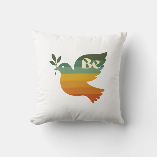 Boho Be Peace Retro Holiday Throw Pillow クッション (正面)