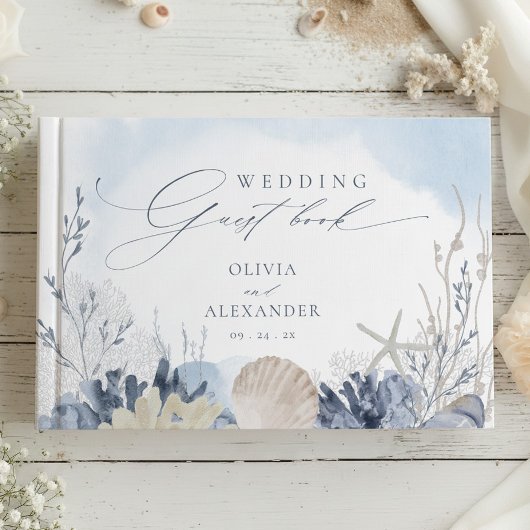 Boho Beach Elegant Romantic Blue Wedding ゲストブック