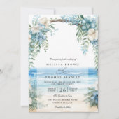 Boho Beach Watercolor Floral QR Code Wedding 招待状 (正面)