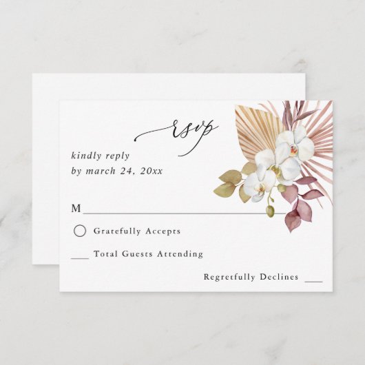 Boho Beach White Floral no Meal RSVP (正面/裏面)