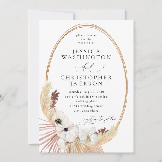 Boho Beach White Floral Wedding 招待状 (正面)