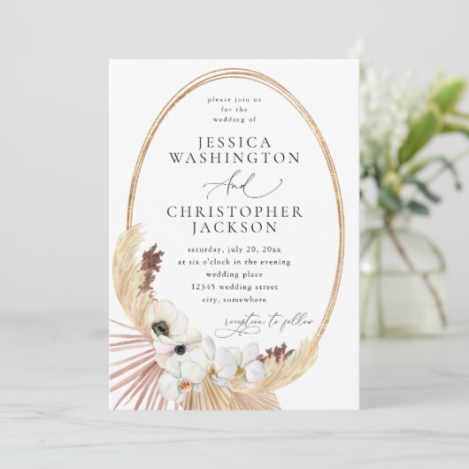 Boho Beach White Floral Wedding 招待状 (スタンド正面)