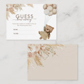 Boho Bearは何人の赤ちゃんシャワーのゲームを推測 名刺 (正面/裏面)