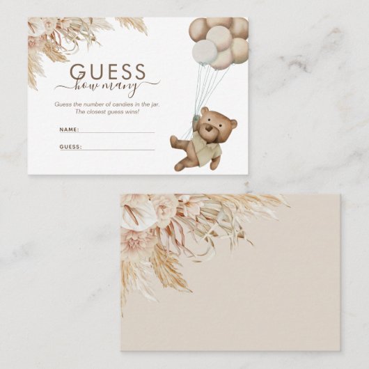 Boho Bearは何人の赤ちゃんシャワーのゲームを推測 名刺 (正面/裏面)