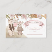 Boho Bear家族女の子ベビーシャワーおむつラッフル エンクロージャーカード (正面)
