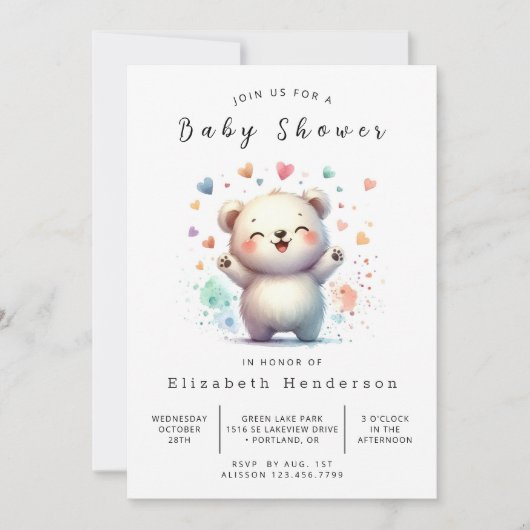 Boho Bear男女兼用 Baby Shower 招待状 (正面)