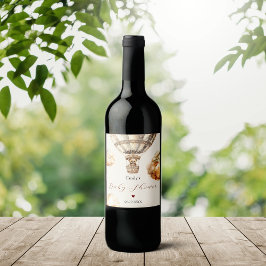 Boho Bear空スタイリッシュ気球の雲ベビーシャワー ワインラベル