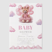 Boho bear baby girl pink babyshower ベラム紙招待状 (正面)