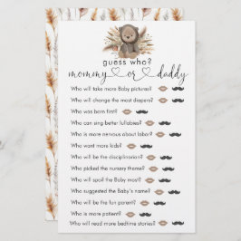 Boho Bear Baby Shower "Guess Who"ゲーム
