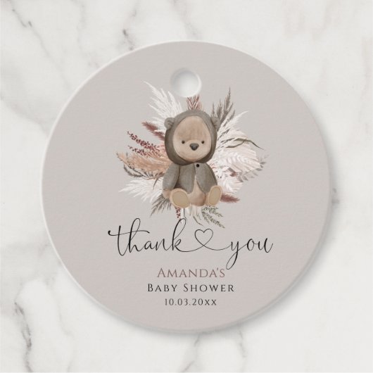 Boho Bear Baby Shower Thank You フェイバータグ (正面)