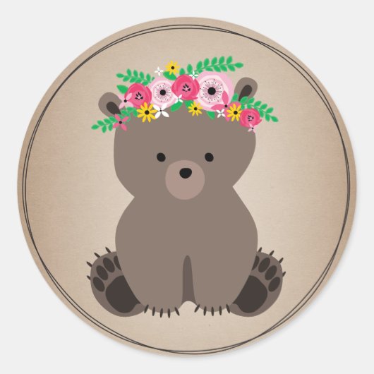 Boho Bear Cardstockベビーシャワーインスパイアベビーシャワー ラウンドシール (正面)
