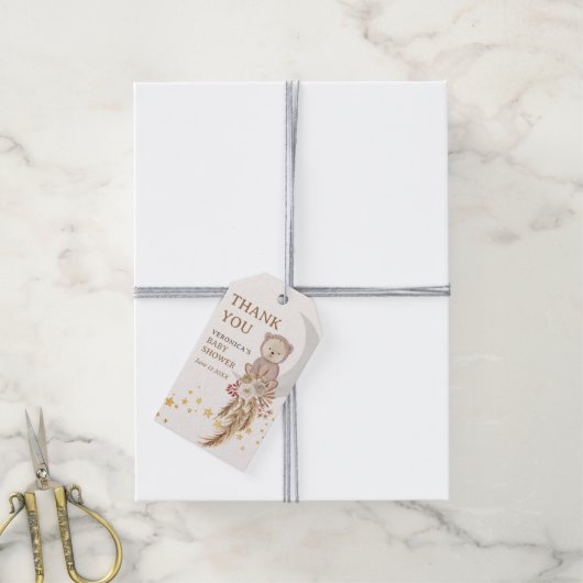 Boho Bear Moon Baby Shower Thank You ギフトタグ (より糸付き)