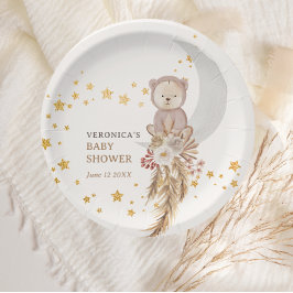 Boho Bear Moon Baby Shower Thank You ペーパープレート
