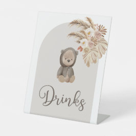 Boho Bear Pampas Grass Baby Shower Drinks 台座サイン
