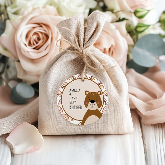 Boho Bear Rainbow Neutral Baby Shower  フェイバータグ