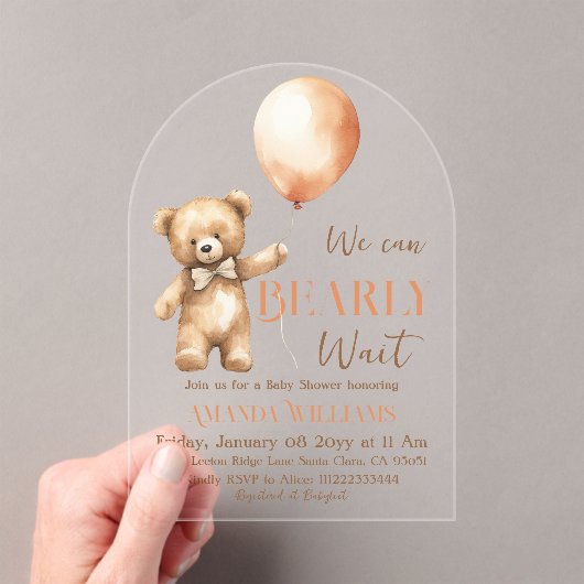 Boho Bearly待ち熊男女兼用赤ちゃんシャワー アクリル招待状 (インサイチュ (ポータブル))