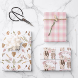 Boho Bearly Wait Bear Family Baby Shower Wrapping ラッピングペーパーシート