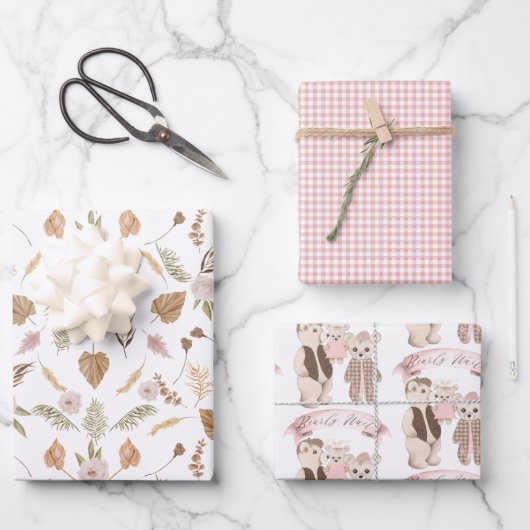Boho Bearly Wait Bear Family Baby Shower Wrapping ラッピングペーパーシート (正面)