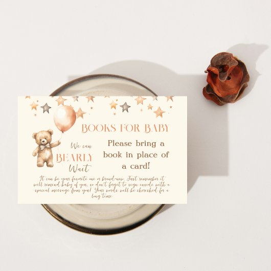 Boho Bearly Wait Beige Bear Books for Baby Shower エンクロージャーカード
