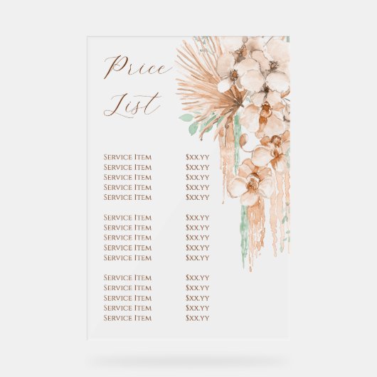 Boho BeigeとMint価格表 アクリルサイン (正面)