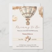 Boho Beigeクマ熱い空気バルーン雲ベビーシャワー 招待状 (正面)