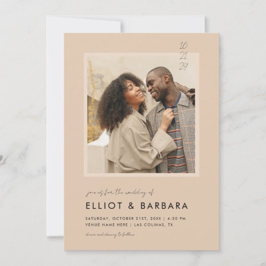 Boho Beigeスクリプモダント2写真QRコード結婚ズ 招待状 (正面)