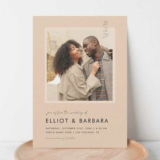 Boho Beigeスクリプモダント2写真QRコード結婚ズ 招待状