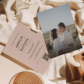 Boho BeigeタイポグラフィScript Photo QR Code 結婚's 招待状