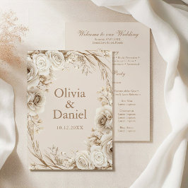 Boho Beigeドライフラワーと白いバラ結婚ズ プログラム