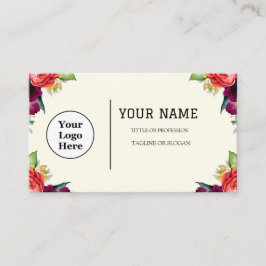 Boho Beigeフローラ書道スクリプトQRコード 名刺