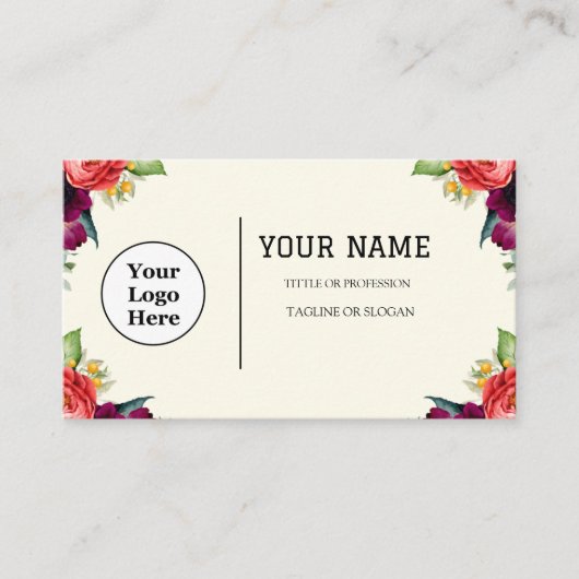 Boho Beigeフローラ書道スクリプトQRコード 名刺 (正面)