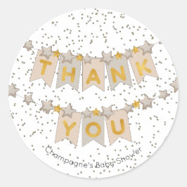 Boho Beige Bunting Flags金ゴールドありがとう ラウンドシール